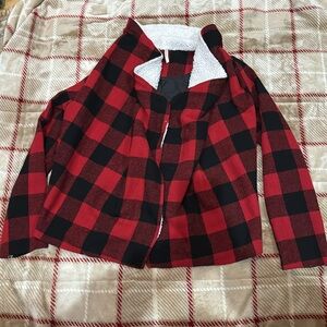 Black and red flannel coat/sweater